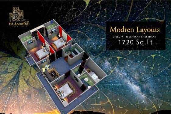 islamabad square 3 bed apartment floor plan