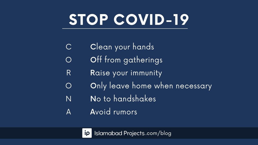 A simple acronym for Coronavirus to spread awareness about stopping covid-19 from spreading