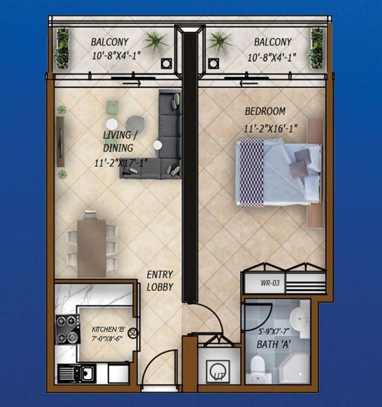 Floor Plan - 1-Bed Apartment no. 1512 -Goldcrest Views-2