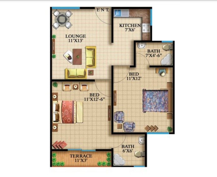 Floorplan of 2 bed apartment in Goldcrest Highlife-3
