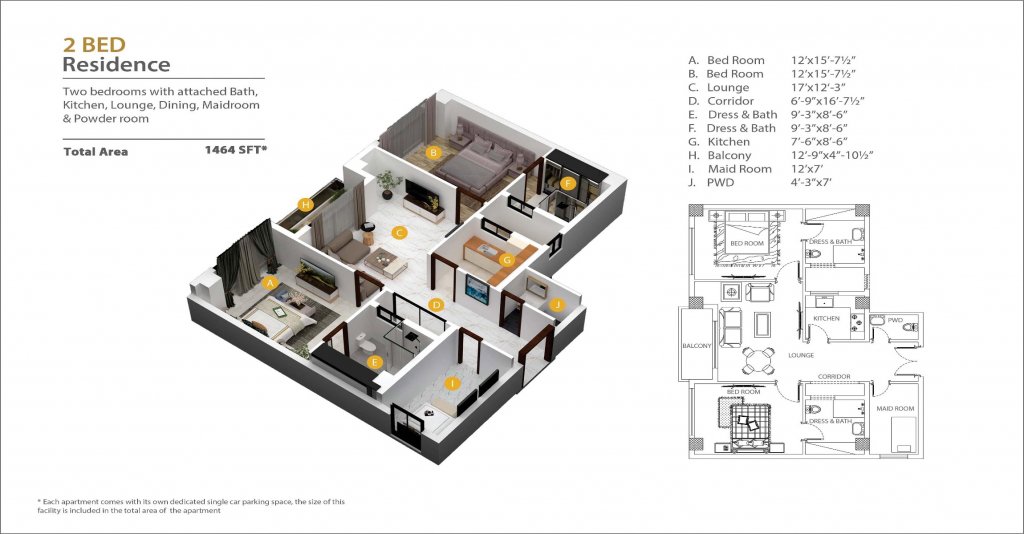 Floor Plan - 2 Bed Apartment - New Life Residencia