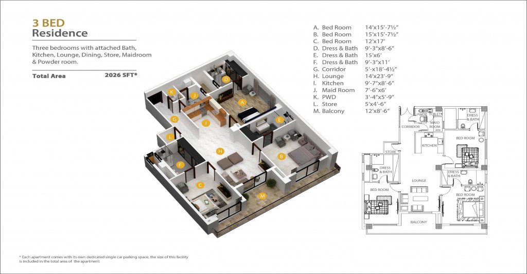 Floor Plan - 3 Bed Apartment - New Life Residencia