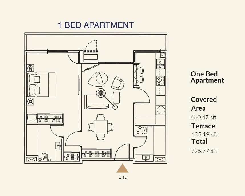 Floor Plan - 1 bed Apartment - One Capital Residences