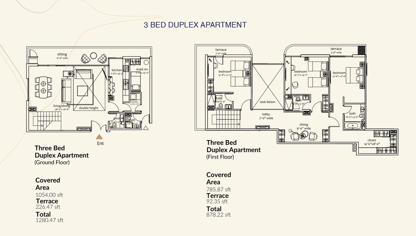 Floor Plan - 3 bed duplex Apartment - One Capital Residences