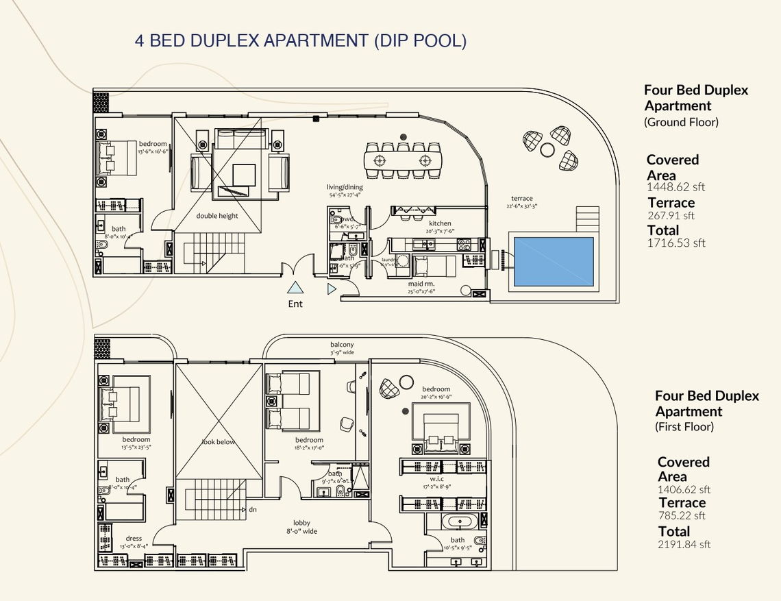 Floor Plan - 4 bed duplex DIP Pool Apartment - One Capital Residences