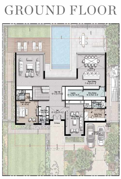 2_kanal villa - Floor plan(Plan A) ground floor - Eighteen Islamabad