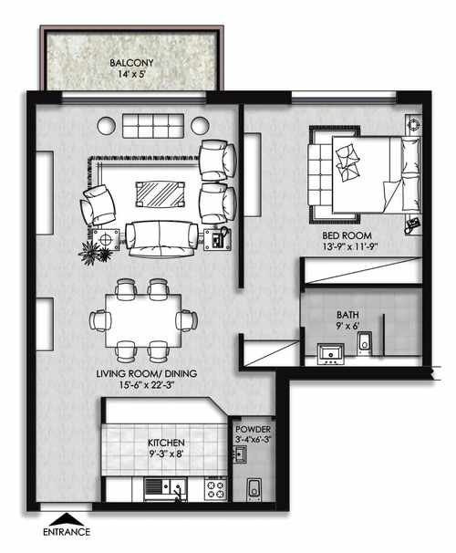 Floor Plan- 1 BHK-apartment- Eighteen Islamabad F