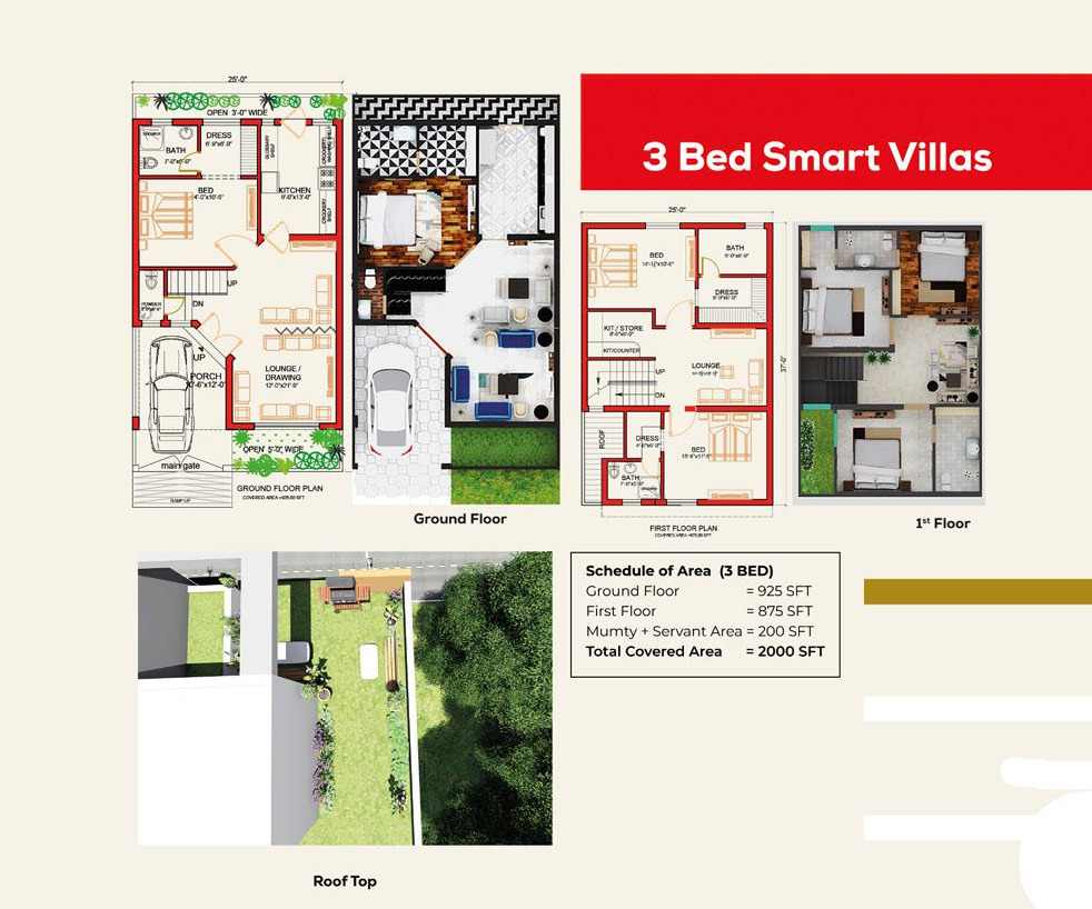Floor Plan - 3 bedroom Smart Villas in DHA Multan - Sector T