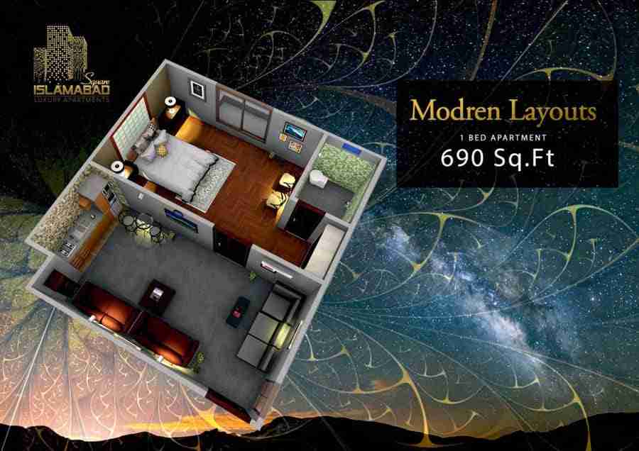 islamabad square 1 bed apartment floor plan