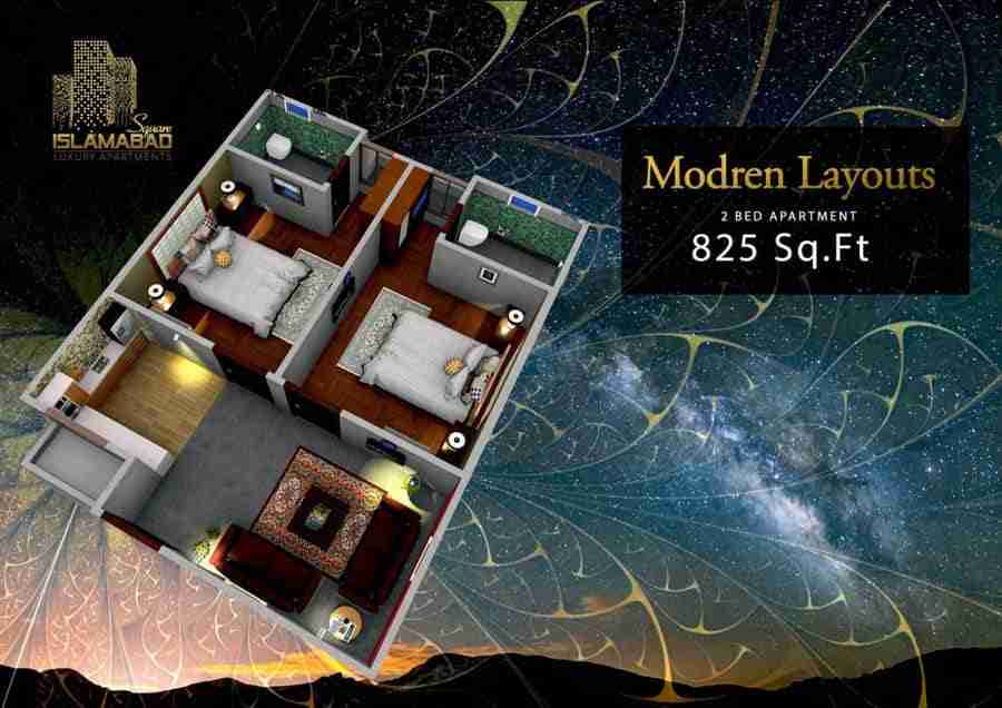 islamabad square 2 bed apartment A floor plan