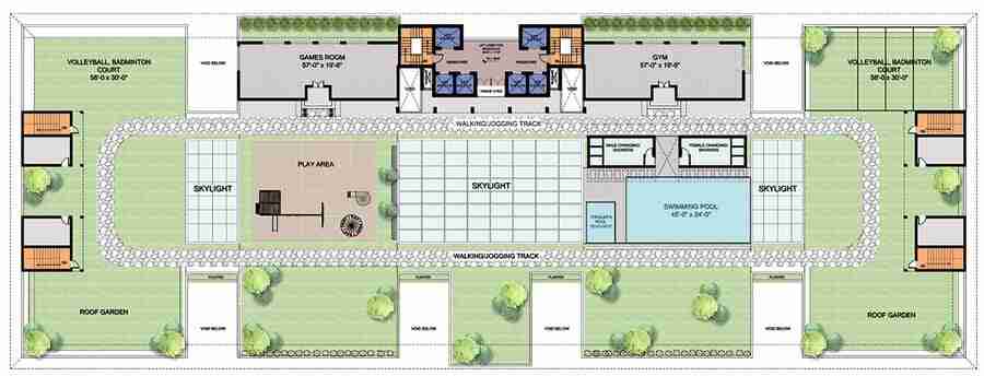 rooftop floor plan - skypark one -infinity pool, gym, garden, volleyball and badminton court
