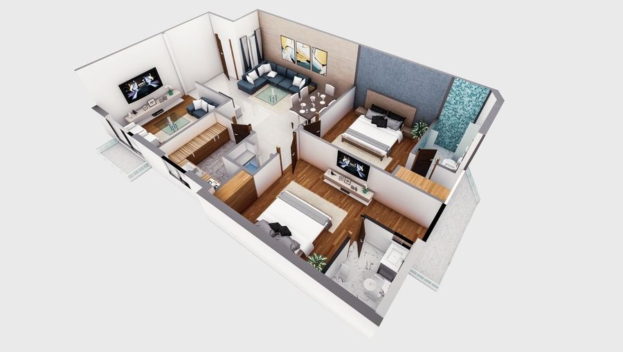 The Fourth Star Residence - Corner 2 Bedroom Apartment with 2 Balconies (Type A) - Floor Plan