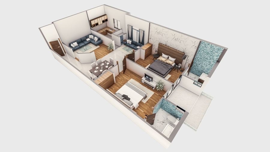 The Fourth Star Residence - Corner 2 Bedroom Apartment with 2 Balconies (Type B) - Floor Plan