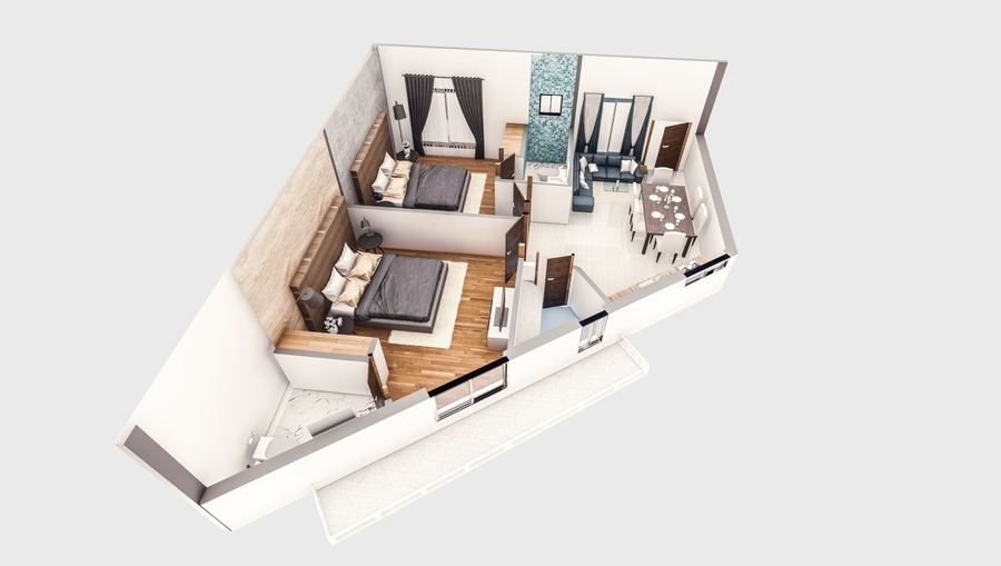 The Fourth Star Residence - Non Corner 2 Bedroom Compact Apartment with Balcony - Floor Plan