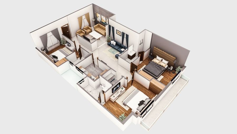 The Fourth Star Residence - Non Corner 3 Bedroom Apartment with Balcony - Floor Plan