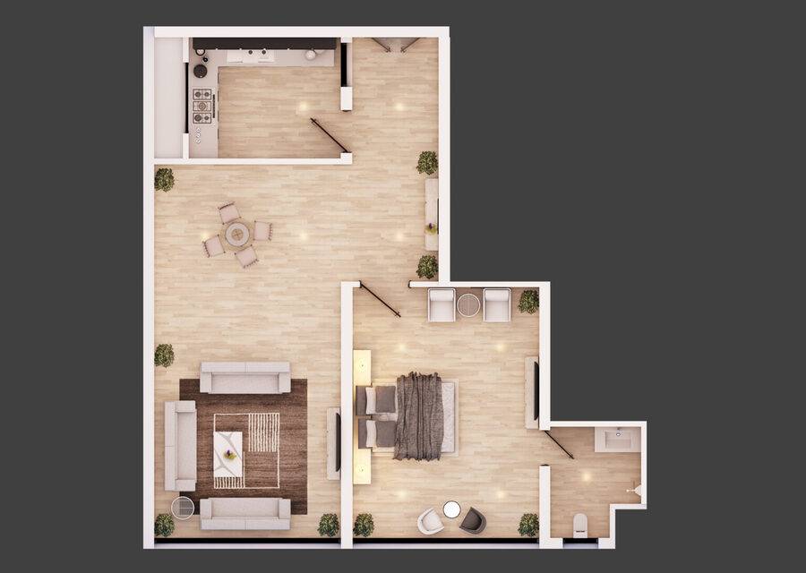 Buraq Heights - 1 Bed Apartment - Apartment Layout